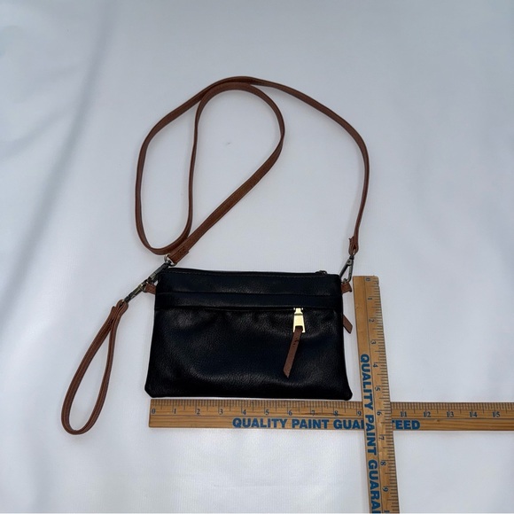 Black Brown Crossbody Bag outside zip pocket 8.5x5.5 - Picture 3 of 8